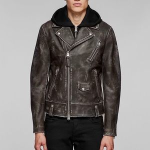 MACKAGE Distressed Leather Hooded Moto Jacket NEW